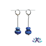 Boucles D'Oreilles Perles Verre Fil Murano - La Mer - Bleu - Blanc - Beige